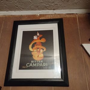 VINTAGE BITTER CAMPARI WOODEN FRAMED ART. 18"x 16".
